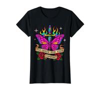Too Queer for Your Comfort Butterfly Dagger Pride Art Value Graphic T-Shirt, Women, Black, M