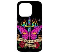 Too Queer For Your Comfort Rainbow Butterfly Tattoo Art LGBT Case for iPhone 15 Pro