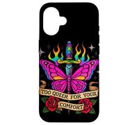 Too Queer For Your Comfort Rainbow Butterfly Tattoo Art LGBT Case for iPhone 16