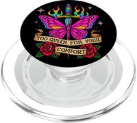 Too Queer For Your Comfort Rainbow Butterfly Tattoo Art LGBT PopSockets PopGrip for MagSafe
