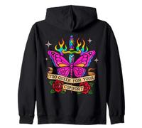 Too Queer For Your Comfort Rainbow Butterfly Tattoo Art LGBT Zip Hoodie