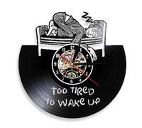 Too Tired To Wake Up Motivational Quote Vinyl Record Wall Clock Wake Up Tireness Expression Without LED