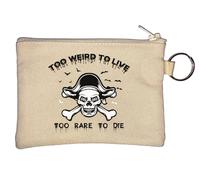 Too Weird to Live Too Rare to Die Pirate Skull Graphic Key Chain Coin Purse Beige