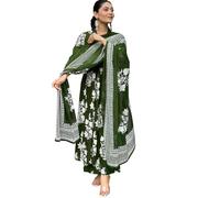 Toochki Dress for Women | Kurta Pant and Dupatta Set |Floral Printed Ethnic Dress | Three Piece Embroidered Dress | Ethnic Dress Suit Set for Women | Olive Green Dress (TKCBL-MU-329-OG-ETD $Parent)