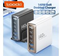 Toocki 140W GaN USB Charger 5in1 Desktop Fast Charge USB Type C Charger LED Display Charger For iPhone Xiaomi Smartphone Laptop