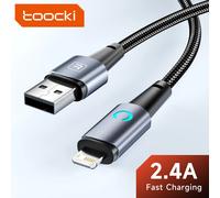 Toocki 2.4A USB Ligting Cable For iPhone 14 13 12 Pro Max X XR Xs Plus LED Indicator Fast Charging Cord For IOS Macbook Charge Black