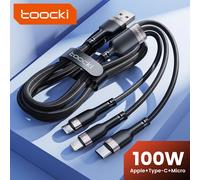 Toocki 3 in 1 USB Cable To Micro USB Type C Lightning 100W Fast Charger Cord for iPhone 14 13 12 Pro Max Samsung Xiaomi Huawei Grey 2Pcs