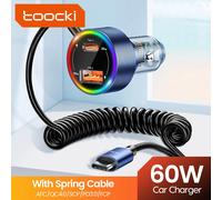 Toocki 60W Car Charger USB Type C Spring Cable FCP SCP PD Fast Charger Charging For iPhone Xiaomi Poco 12V 24V Car Phone Charger