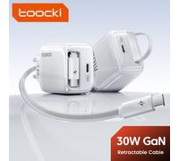 Toocki GaN 30W Fast USB Charger PD Fast Charging For iPhone16 15 USB Type C Fast Charger Quick Charge Built in Retractable Cable