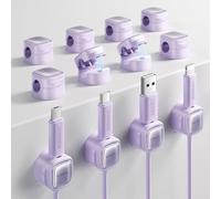 toocki Pack of 12 Cable Holder, Cable Clips, Adjustable Cable Organiser, Magnetic Cable Management, Self-Adhesive Cable Holder for Desk, Bedside, Charging Cables, HDMI, USB, Audio Cable, Purple