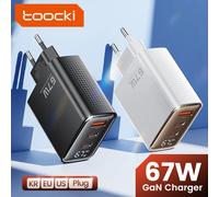 Toocki PD 67W GaN USB Charger Digital Display Quick Charge QC4.0 Type C Charger For iPhone ipad Xiaomi Samsung Huawei Tablets Black