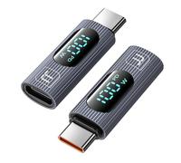 toocki USB C Adapter, 2-Pack 100W Female to Male Extension with Power Meter Tester & Digital Display for iPad Pro, iPhone 16/15 Pro Max, MacBook Pro, Laptop (Grey)