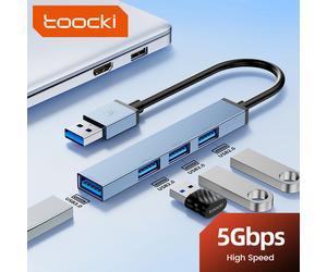 Toocki USB3.0 Multiport HUB 4 Ports USB-A Splitter High Speed USB Expander Adapter for Mouse Keyboard MacBook Laptop Accessories Blue
