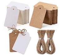 Toocoo 200pcs Premium Gift Tags with String - 100pcs White and 100pcs Brown, Double-Sided Available Price Jewelry Tags for Wedding Christmas Day Thanksgiving