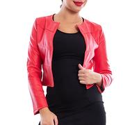 Toocool Faux Leather Jacket Women, Ladies Leather Jacket, Biker Jacket, Zipperless Short Faux Leather Bolero VI-2601 [One Size, Red]