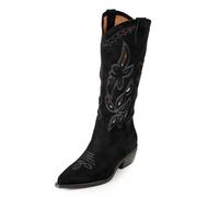 Toocool MP746-3 Texan Knee-Length Boots with Embroidery and Perforated Cutouts Synthetic Suede Boho Chic Country Style, Black, 7 UK