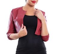 Toocool Women's Cropped Faux Leather Bolero Open Front Ruched Sleeves Jacket VB-10381 [L, Bordeaux]