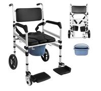 TooCust Rolling Shower Wheelchair with Commode, 350lbs Heavy Duty Transport Chair, 10-Inch Solid Rear Wheels, Water-Resistant Padded Seat, 4-in-1 Bariatric Bathroom Safety Aid for Seniors
