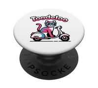 Toodeloo Cat On A Scooter Funny Cute Retro Pet Lover PopSockets Adhesive PopGrip