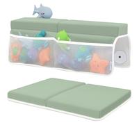 Toodly Baby Bath Kneeler and Elbow Rest Pad Set - Baby Bath Support for Knees and Elbows - Bath Kneeler Pad with Memory Foam and Bath Toys Organizer - Ideal Bath Kneeling Pad for Bathing Baby - Green