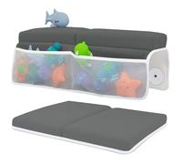 Toodly Baby Bath Kneeler and Elbow Rest Pad Set - Baby Bath Support for Knees and Elbows - Bath Kneeler Pad with Memory Foam and Bath Toy Organizer - Bath Kneeling Pad for Bathing Baby - Dark Grey