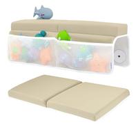 Toodly Baby Bath Kneeler and Elbow Rest Pad Set - Baby Bath Support for Knees and Elbows - Bath Kneeler Pad with Memory Foam and Bath Toys Organizer - Ideal Bath Kneeling Pad for Bathing Baby - Beige