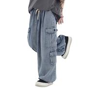 Tooe Grunge Emo Pants Y2K Baggy Jeans Fairycore Clothing Acubi Fashion Denim Cargo Sweatpant for Women Alt Goth Clothes, Blue, XL