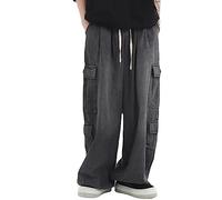 Tooe Grunge Emo Pants Y2K Baggy Jeans Fairycore Clothing Acubi Fashion Denim Cargo Sweatpant for Women Alt Goth Clothes, Gray, Large