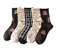 Tooe Women's 5Pairs Kawaii Cute Bear Crew Socks Coquettish Harajuku Knitting Socks Preppy Japanese Soft Cotton Socks, Multicolored, One size