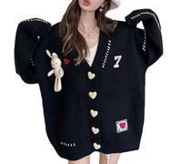 Tooe Women's Coquette Button Down Cardigans Kawaii Cute V Neck Long Sleeve Coats Rabbit Knit Sweaters Preppy Clothing, Black, One size