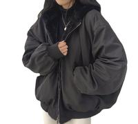 Tooe Women's Gothic Zip Up Hoodie Goth Fleece Fur Y2K Coats Cyber Punk Grunge Jackets Dark Academia Acubi Top Clothing, Black, Small