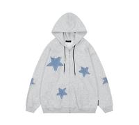 Tooe Y2K Hoodie Zip Up Star Jackets Grunge Gothic Graphic Sweatshirt Acubi Emo Hooded Pullover Tops Harajuku Clothes, Gray, XL
