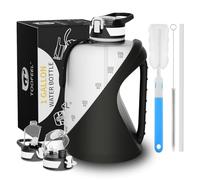 TOOFEEL 1 gallon water bottle - 128 oz water bottle with Straw & Chug Lid - BPA Free Big Water Bottle with Handle - Gym Water Bottle - Black and White