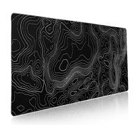 Toographic Contour Black Gaming Mouse Pad XXL Geographic Map Lines Extended Big Large Desk Mat Non-Slip Rubber Base Stitched Edge Long Keyboard Mousepad for PC Computer laptop,35.4×15.7 in