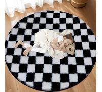 TOOHUB Super Soft Rug, Round Rug for Bedroom, 5X5 Ft Black and White Checkered Round Rug Non-Slip High Pile Cute Soft Fluffy Rug for Living Room Bedroom Kids Room