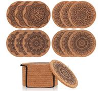 TOOINKCV 12Pcs Cork Coasters, Set of 12 Drinks Coasters, Round Absorbent Cup Coasters, Glass Coaster Mat for Dining Table, Coffee Bar Table, Home, Restaurant, Cold or Warm Drinks (Cork Colour)