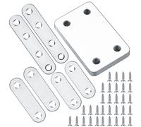 TOOINKCV 14 Pcs Flat Straight Brace Brackets, Flat Plate Bracket, Mending Joining Plates, Stainless Steel Flat Corner Repair Fixing Bracket Connector Plates with Holes for Wood Shelf Cabinet