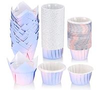 TOOINKCV 150 Pcs Muffin Cases, Cupcake Cases, Tulip Baking Paper Cups, Gradient Paper Cupcake Muffin Liners Wrappers Baking Cups Greaseproof for Muffin, Cups Cake, Weddings, Birthdays, Party