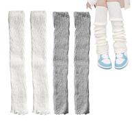 TOOINKCV 2 Pairs Knitted Leg Warmers for Women Ladies, 80s Women Leg Warmers, Winter Boot Cuffs Warm Knee Warmers for Girls, Kawaii Crochet Legwarmers Knee Socks (White Grey, 40cm)