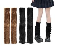 TOOINKCV 2 Pairs Knitted Leg Warmers for Women Ladies, 80s Women Leg Warmers, Winter Boot Cuffs Warm Knee Warmers for Girls, Kawaii Crochet Legwarmers Knee Socks(Khaki Black, 40cm)