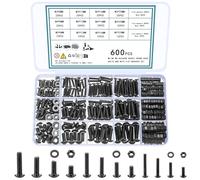 TOOINKCV 600 Pcs M3 M4 M5 Metric Screws Bolts and Nuts and Washers Assortment Kit, Button Head Hex Socket Head Nuts and Bolts and Flat Washers, Metric Machine Screws Assortment Kit