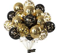 Tookala 14th Birthday Decoration Balloons Gold, Pack of 15 Black Gold Confetti Balloons, 14th Happy Birthday Balloons, 14th Birthday Decoration Anniversary Party Decoration Children Girls Boys