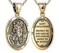 Tooktro St Christopher Necklace for Men, Saint Michael Medal Pendant, 316 Stainless Steel Silver Black Catholic Protection Necklace for Travelers, Religious Jewelry Christian Gift for Men Women