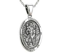 Tooktro St Christopher Necklace for Men, Saint Michael Medal Pendant, 316 Stainless Steel Silver Black Catholic Protection Necklace for Travelers, Religious Jewelry Christian Gift for Men Women