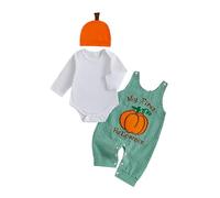 Tookuter Newborn Baby Boy Halloween Outfit Long Sleeve Bodysuits Overalls Jumpsuit Hat Sets My 1st Halloween Infant Clothes (Green, 0-3 Months)