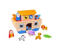 Tooky Toy Wooden Toy for Children - Noah's Ark Including Colorful Blocks and Animals - 26 x 19 x 14 Cm