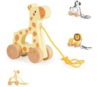 Tooky Toy Wooden Toy with 4 Wheels, Pull Cord, from 18 Months, Colour: Beige