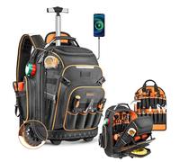 Tool Backpack Bag With Wheel, Heavy Duty Rolling Tool Backpack Hvac On Wheel Tool Bag For Men, For Electrician Construction Work Jobsite, Large Tool Organizer Men With Molded Base & Combination Lock