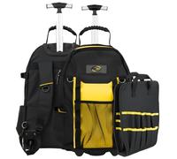 Tool Backpack with Wheels, Heavy Duty Rolling Tool Backpack, 21" Electrician Tool Bag with Handle, Weatherproof Tool Storage Backpack with Detachable Organiser for Electricians, Plumbers & Contractors