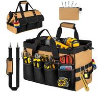 Tool Bag,16-Inch Tool Bags Heavy Duty for Men,Large Wide Mouth Toolbag with Shoulder Strap,27 Pockets Tools Storage Box,Tote Carrying Case for Dad,Electrician,Carpenter,Engineers,Black Brown(Bag Only)